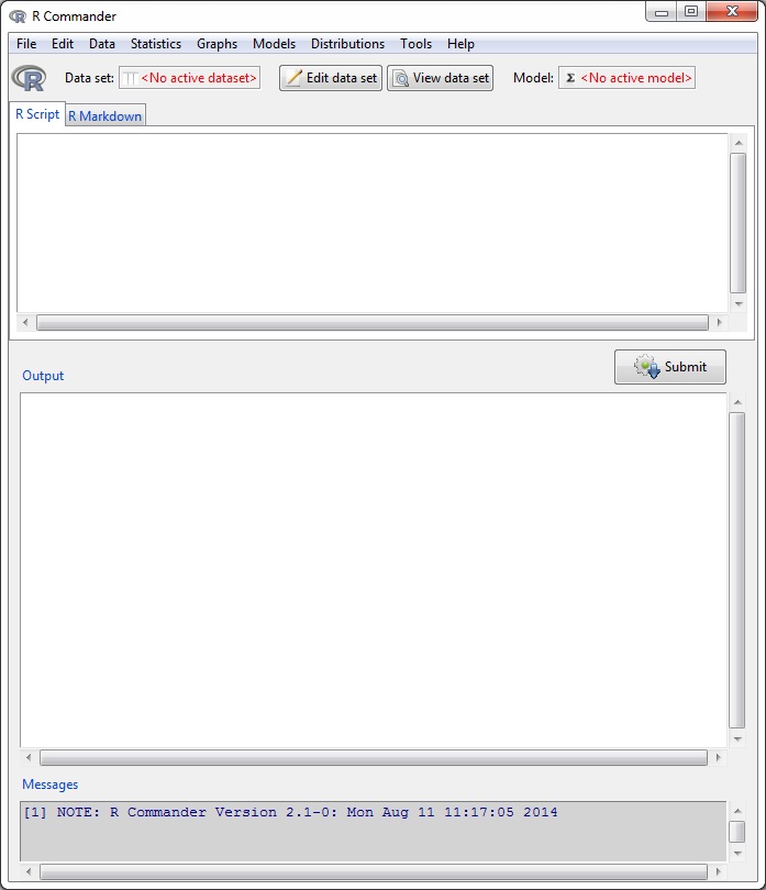 Fig 2: The R Commander window at start-up