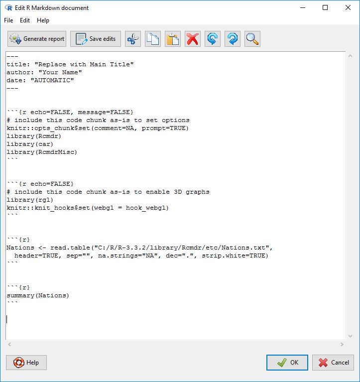 The R Markdown document editor.